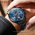 OLEVS Brand Wristwatch Fashion Business Sports Style Quartz Core watch Stainless steel waterproof Real Three-Eye Men's Watches